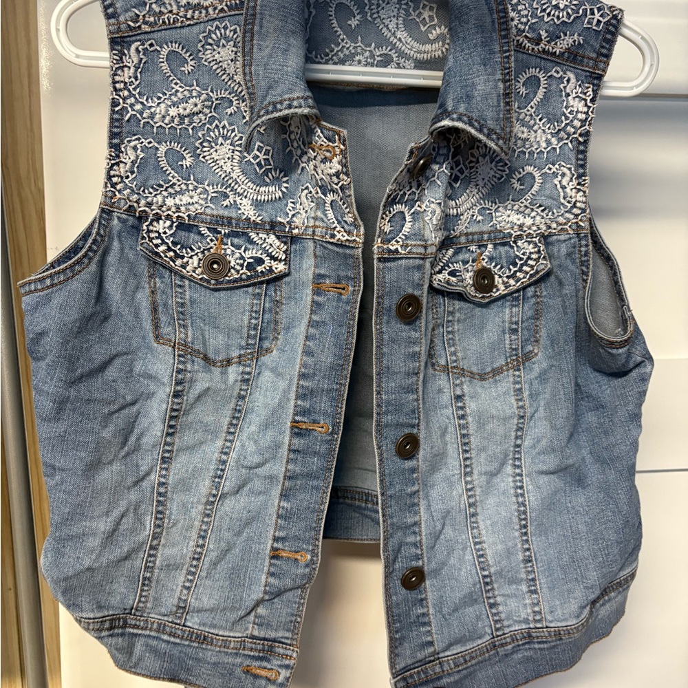 Embroidered Denim Vest